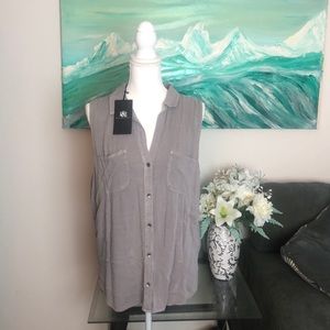 Rock & Republic Gray Button Up Tank Top